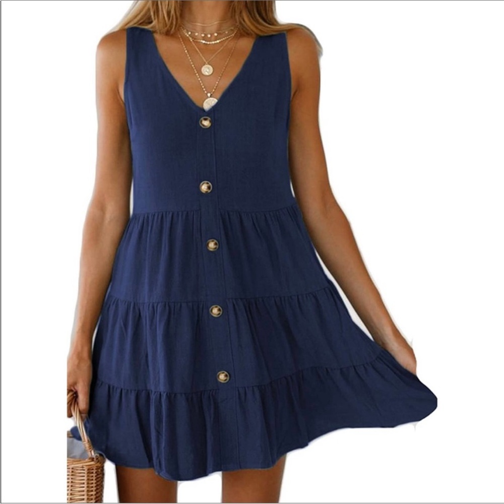 Women's Dress Summer Sleeveless V-Neck Pleated Swing Dress